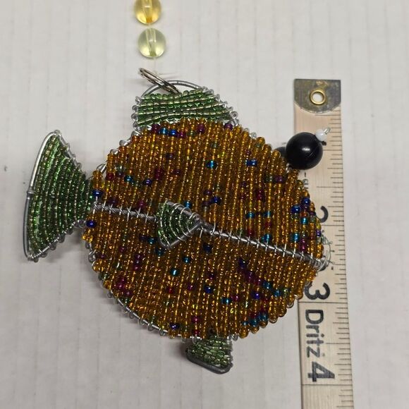Beaded Fish Ornament Orange Green - Picture 7 of 8